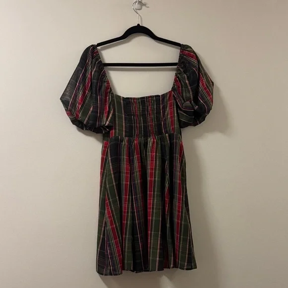 Hill House Plaid Mini Dress - Red, Green, Black - Picture 4 of 7